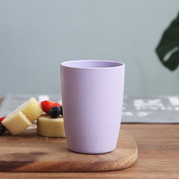 ERDOUY 5 Pieces Purple Wheat Straw Cups, 300-400ML Reusable Plastic Drinking Cups for Mouthwash & Daily Use