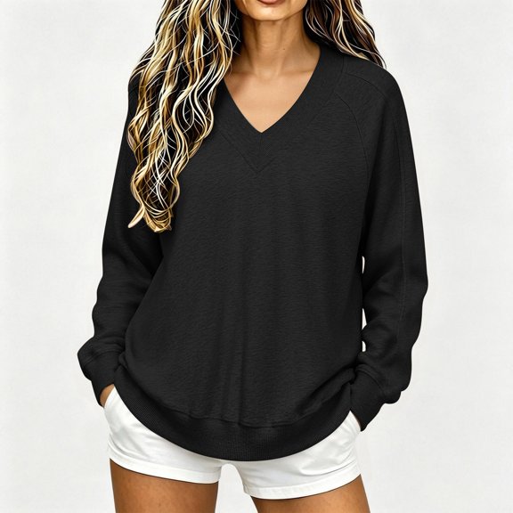 SSZMDLB Women Sweater Long Sleeve Loose Fit Casual Pullover Tops Solid Color Fall Winter Basic Soft Knit Blouses, Black L