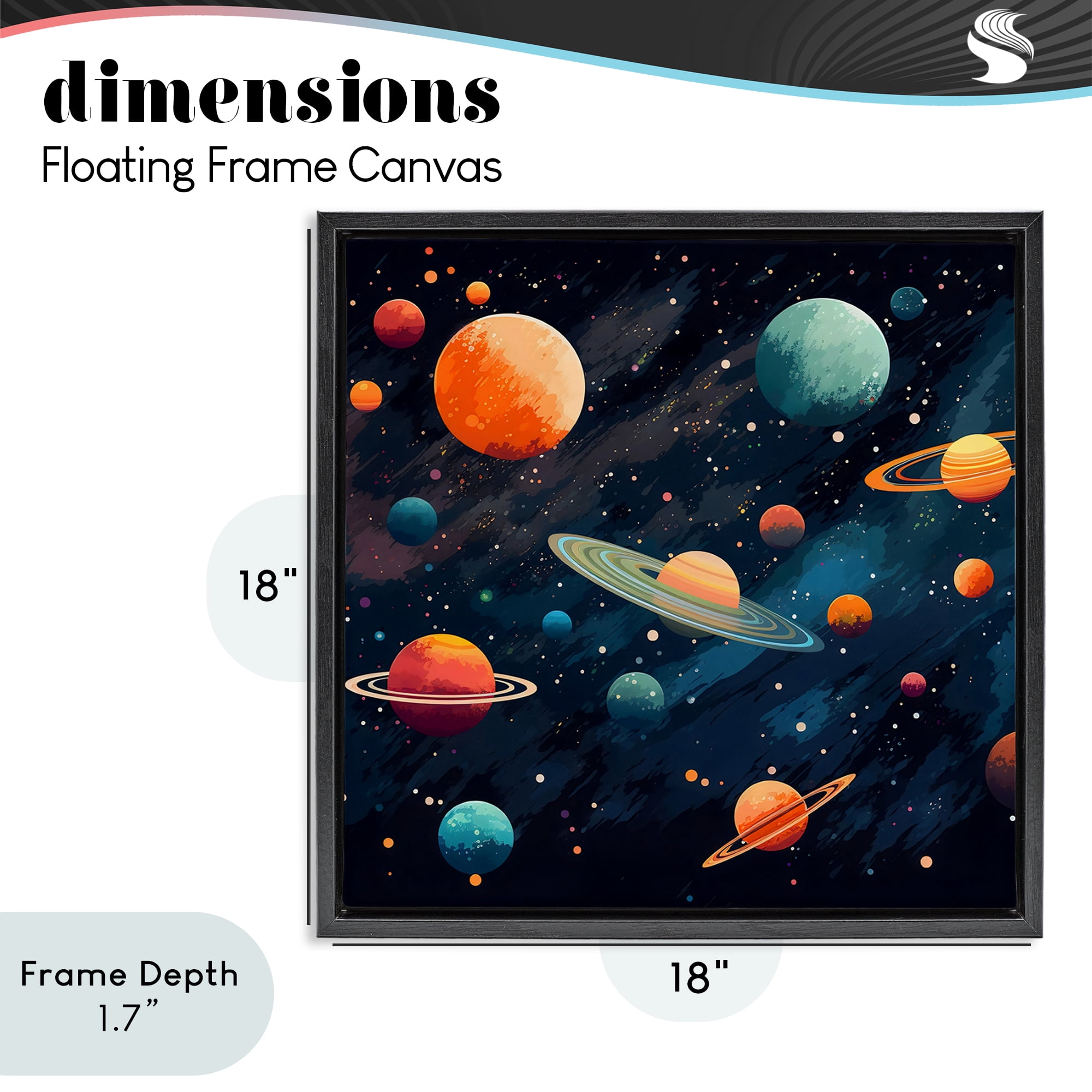 Stupell Industries Orange & Blue Planets in Orbit Black Framed Floater Canvas Wall Art, design by Creative Studio