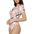 thumbnail image 2 of KLL Women 's Crew Neck Bodysuit Jumpsuits Panda Print Short onesies Stretch T Shirts, 2 of 7