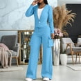 thumbnail image 6 of Qiopertar Women's Casual 2 Piece Outfit Long Sleeve Button Down Cardigan and Loose Wide Leg Cargo Pants with Pockets Tracksuit Set Lounge Travel Comfy Relaxed Oversized, Blue S, 6 of 7
