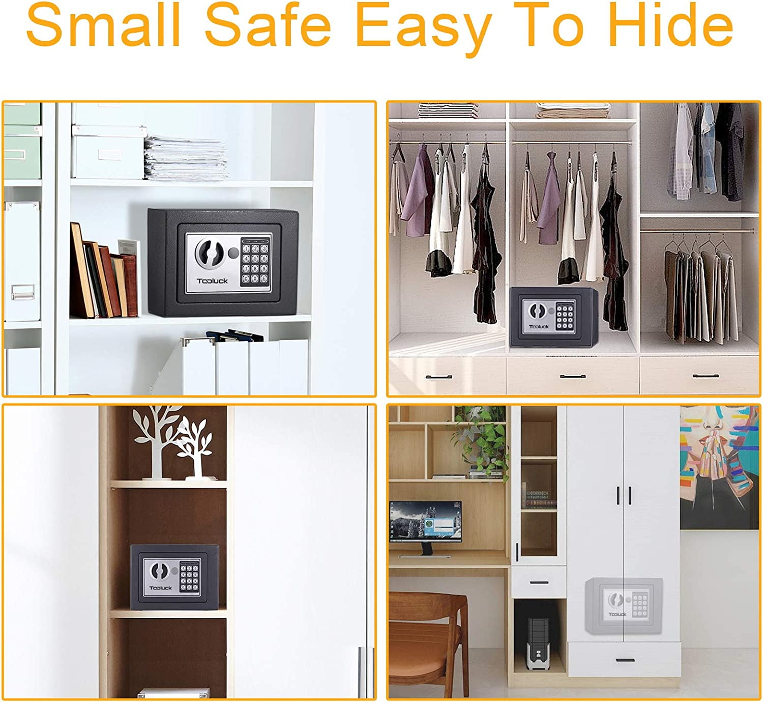 Qhomic Safe Box Safes 0.18 Cubic Feet Lock Boxes Wall-Anchoring Digital Electronic Security Metal Steel Safe Box for Cash Jewelry Passport Security, Include 4 x AA Batteries