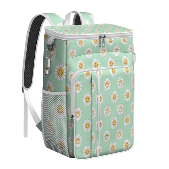 Bohemian Daisy Lunch Backpack Cooler, Waterproof Floral Bag with Artistic Print, Ideal for Beach, Camping, Hiking, Office