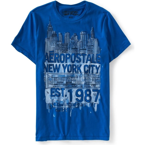 Aeropostale playera gráfica de ciudad subterránea para hombre, azul, pequeña Aeropostale Camiseta gráfica