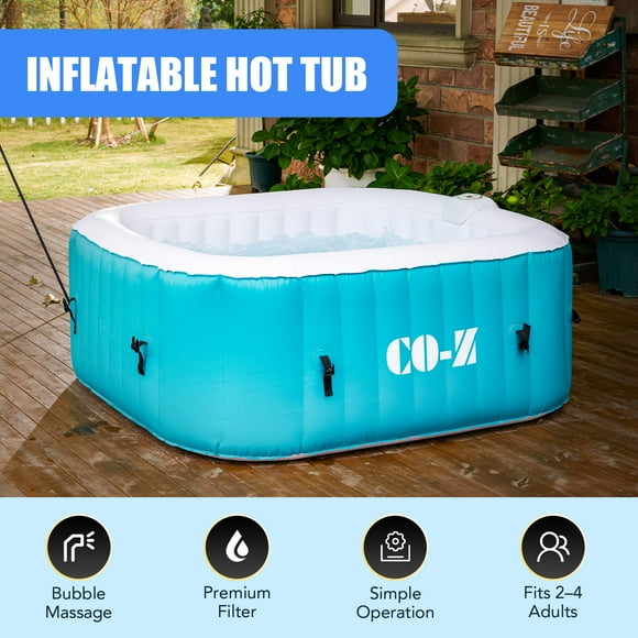 CO-Z 5' Square Inflatable Hot Tub Portable 2-4 Person Pool for Patio Backyard Green