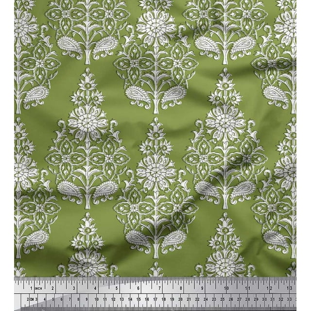 Soimoi Poly Georgette Fabric Leaves & Floral Block Printed Craft Fabric by The Yard 52 Inch Wide