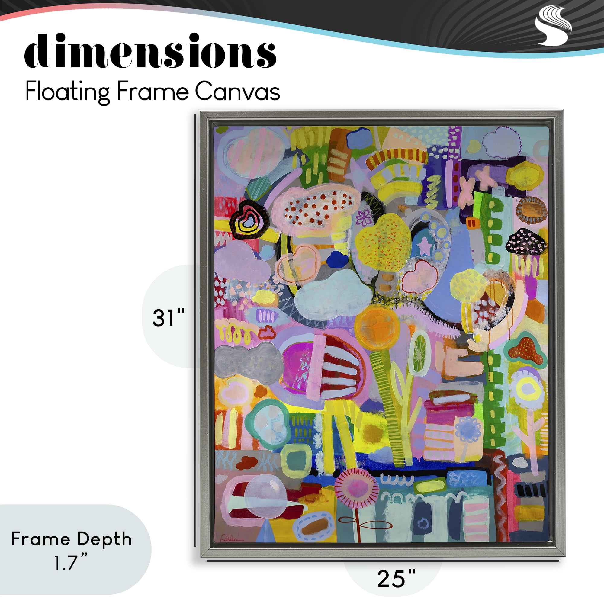 Stupell Industries Big Happy Whimsical Collage Gray Framed Floater Canvas Wall Art, design by Mary Robertson