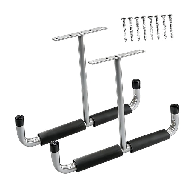 Flynix 2 Pieces Overhead Garage Storage Hook Hanging Hook Metal Display Rack Heavy Duty silver