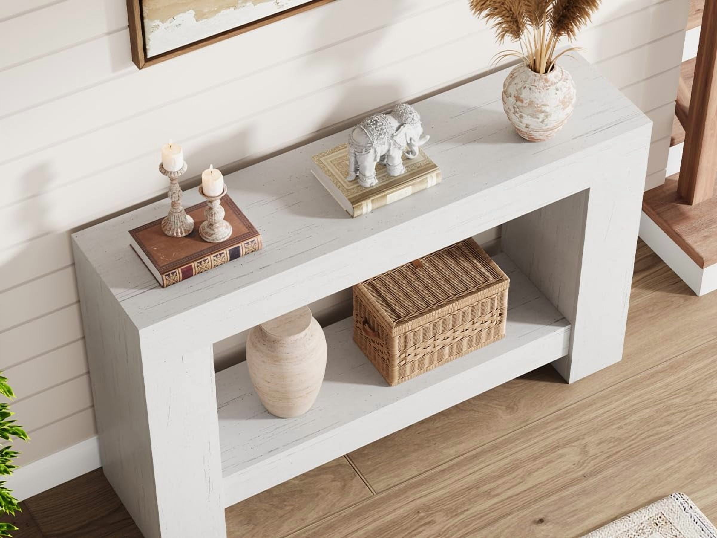 Farmhouse Console Table with Storage, 47 Inch Wide 2-Tier Sofa Table, Entryway Table for Living Room, Hallway, or Foyer