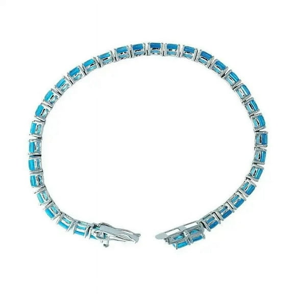 Princess-Cut Lab-Created Swiss Blue Topaz Prong-Setting Tennis Bracelet in 925 Sterling Silver – Stunning Elegance for Women