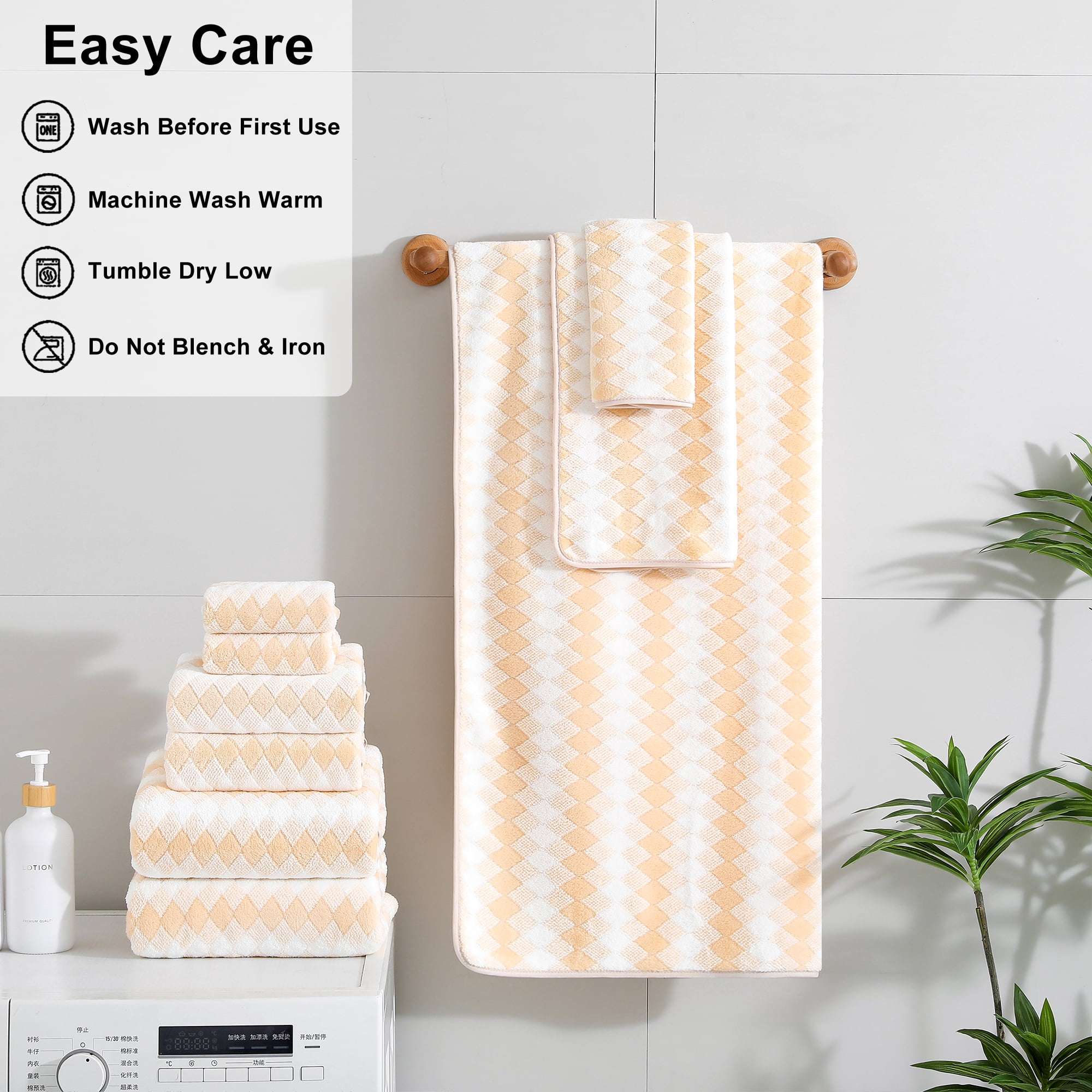 Jessy Home 12 Piece Apricot Yellow Towel Set Soft Bath Towel for Bathroom-4 Bath Towels, 4 Hand Towels, 4 Washcloths Highly Absorbent Bath Sheet for Hotel & Spa