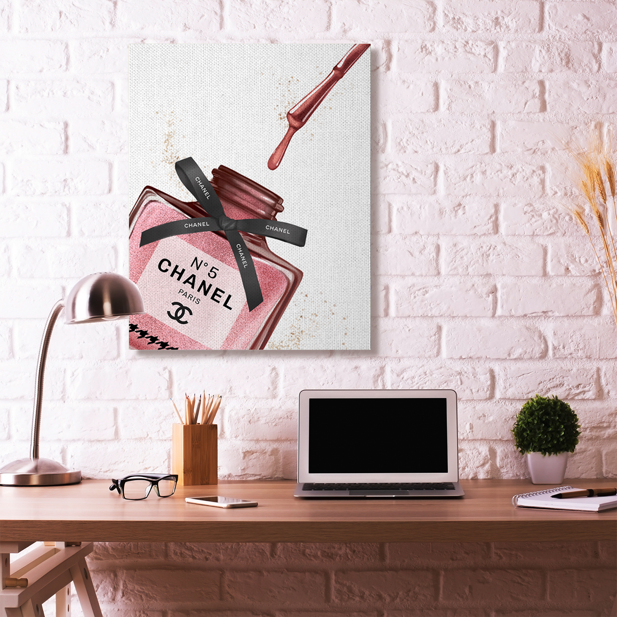 Stupell Industries Makeup Nail Polish Brush Drip Pink Fashion Design Canvas Wall Art by Ziwei Li