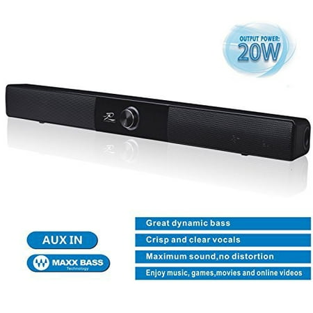 Lp Mini 20-inch Slim Powered Bluetooth Sounder Bar With Build in 4 Speakers Inside, Subwoofer Soundbar Speaker With Dsp & AUX For PC/Smart