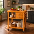 thumbnail image 3 of Home Aesthetics Rolling Bamboo Kitchen Island Cart Food Prep Trolley, with Towel, 3 of 9