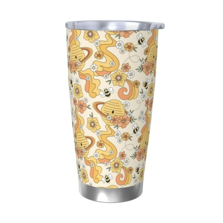 

Cauagu Groovy Floral Pattern 20oz Tumbler Stainless Steel Vacuum Insulated Tumbler with Lid Insulated Coffee Mug Thermal Cup with Splash Proof Sliding Lid-Without Straw