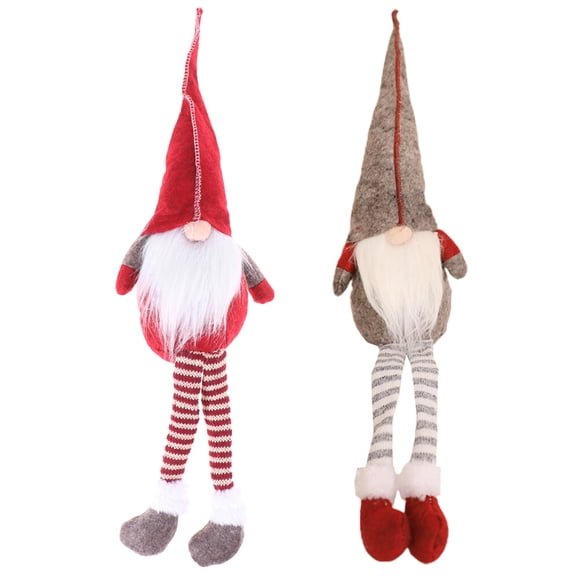 1 Set 2 Pcs Christmas Shop Window Adornments Long-legged Gnome Dolls (Red Grey)
