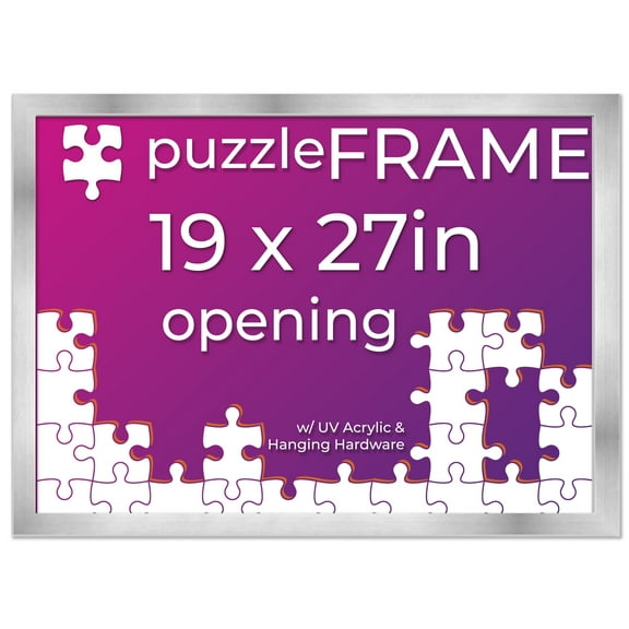 19x27 Jigsaw Puzzle Frame Kit - Kit Includes Puzzle Glue Sheets, Silver Wood Puzzle Frame, UV
