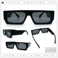 thumbnail image 2 of Narrow Rectangle Flat Top Horn Rim Thick Temple Plastic Sunglasses All Black, 2 of 8
