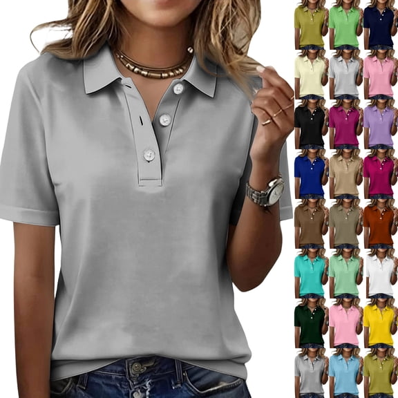 Polo Shirts for Women Golf Button Collared Summer Short Sleeve Tops Lightweight Work Blouses 2026 Dark Gray M