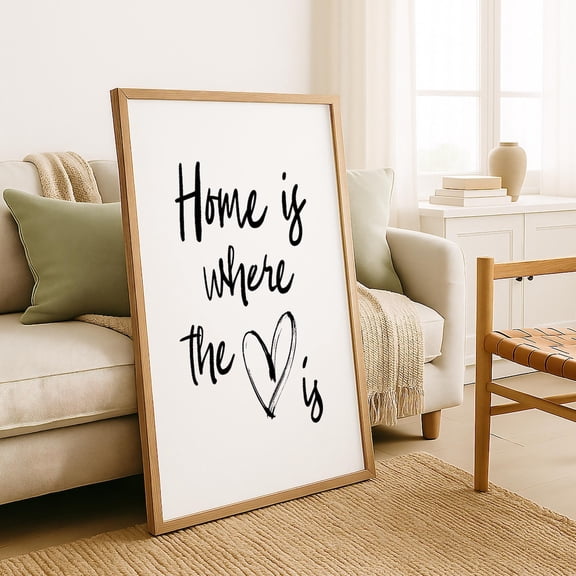 Home Is Where The Heart Is Wall Art, Farmhouse Home Decor, Hand Lettered Quote Art, Housewarming Gift, Love Heart Print Home Decor #3927, Unframed Poster Size 8x12