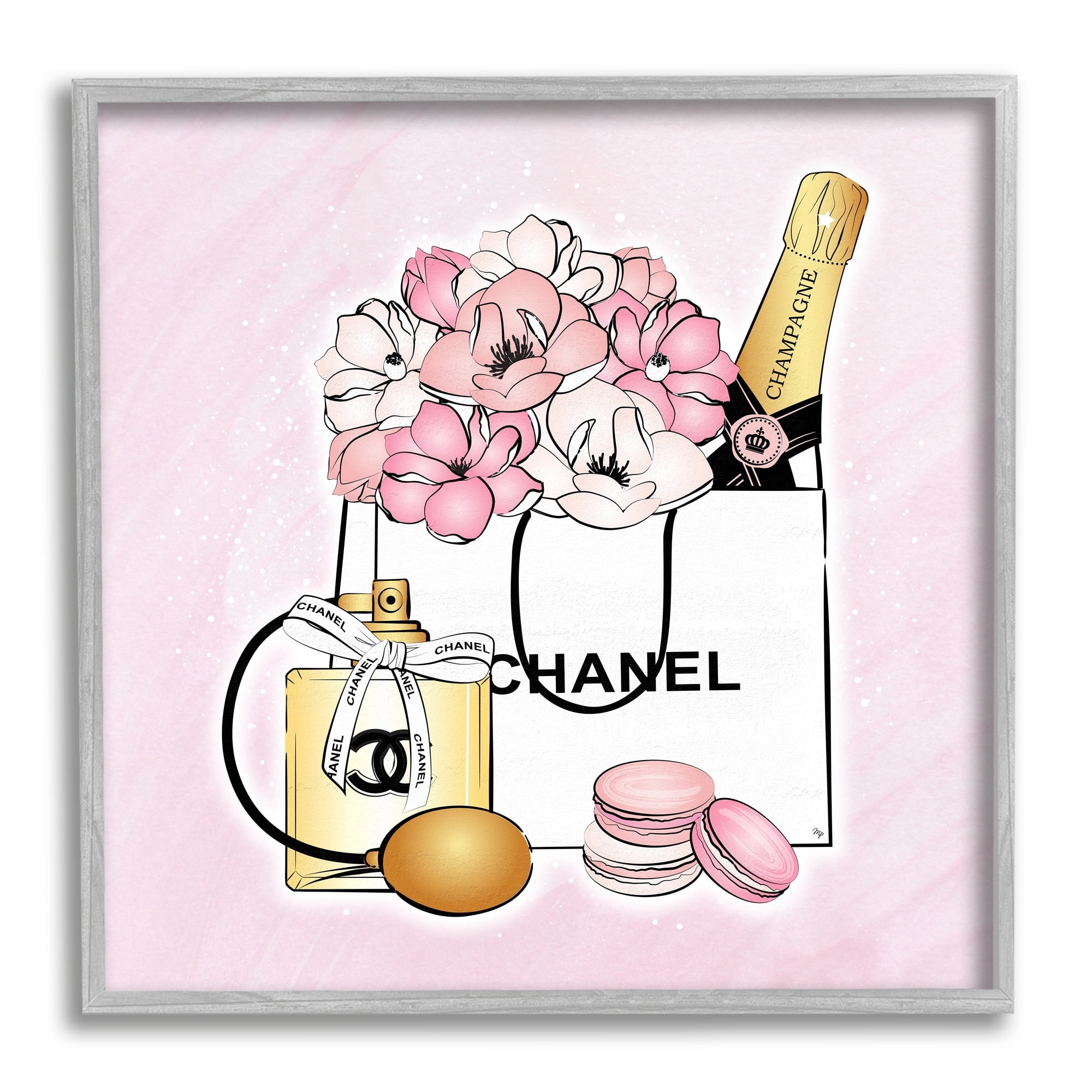 Stupell Industries Golden Perfume Flowered Fashion Shopping Bag Confectionary Macaroons ,24 x 24, Design by Martina Pavlova