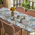thumbnail image 3 of Blue Pink Spring Floral Table Cloths for 8 Foot Rectangle Tables, Vintage Summer Botanical Patio Waterproof Elastic Fitted Tablecloths, Washable Rectangular Table Cover for Camping, 3 of 8
