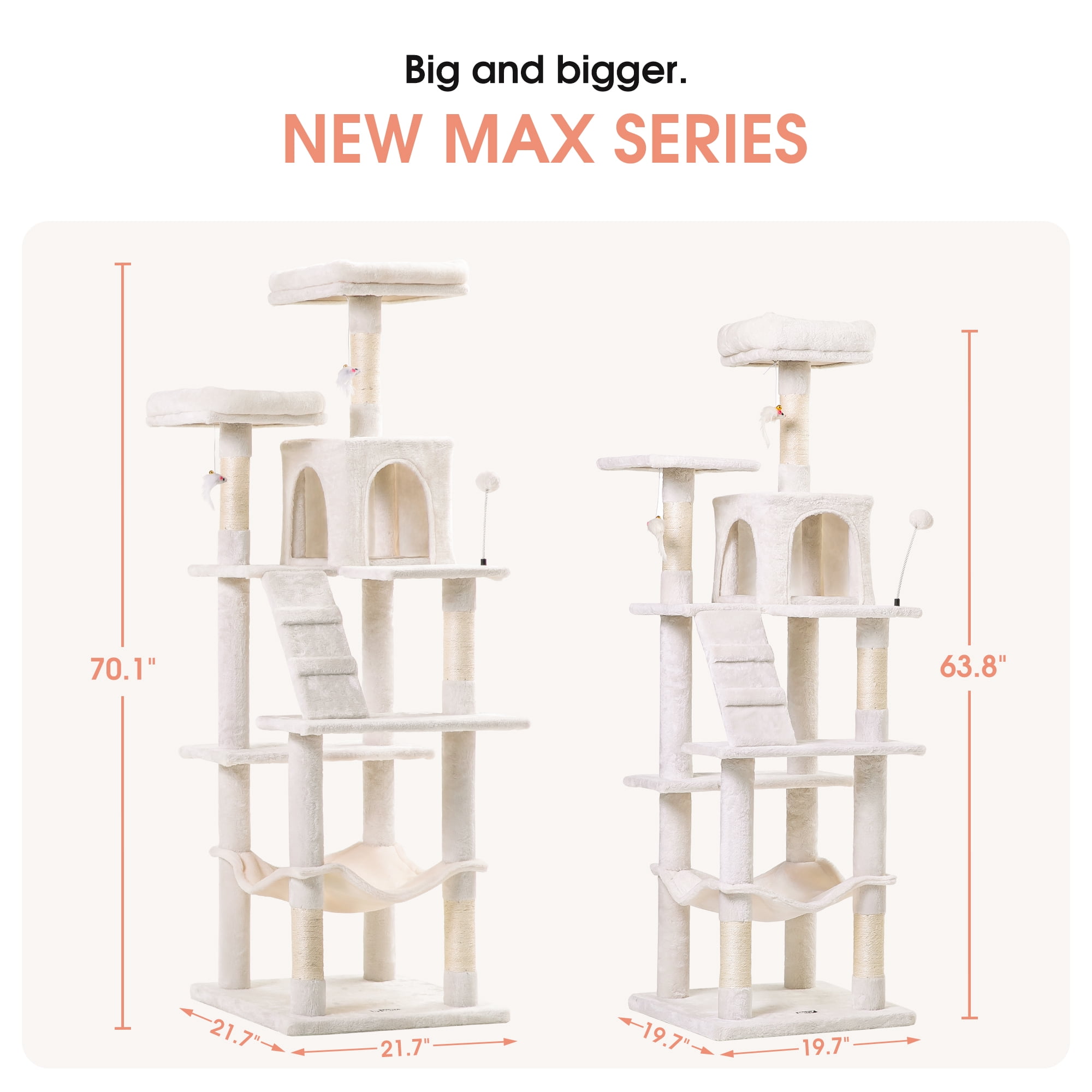 MWPO 70.1-in Multilevel Cat Tree Tower with Condo, Perch and Scratching Post, Beige