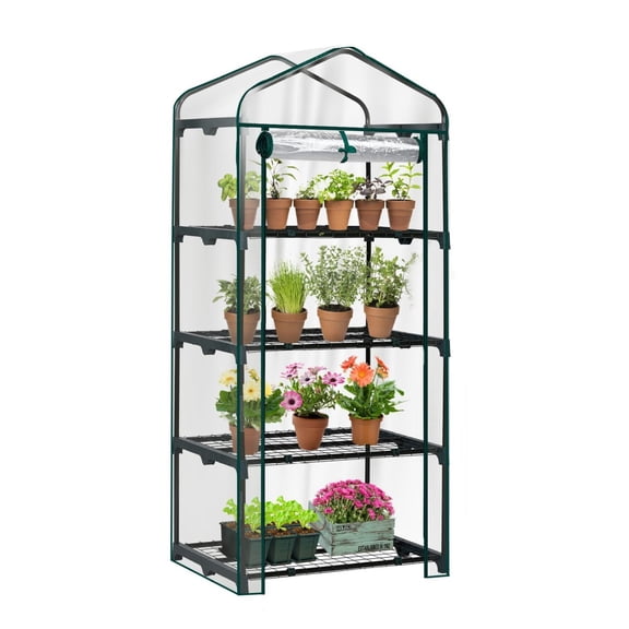 Mini Greenhouse 4 Tier, Portable Garden Greenhouse with PVC Cover, Roll-Up Door, 27x19x62 Inch Transparent Plant Grow House for Indoor Outdoor Use