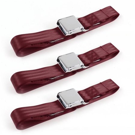 SafeTBoy Airplane 2 Point Burgundy Lap Bench Seat Belt Kit with 3 Belts for 1982-1994 Chevy S10 Blazer