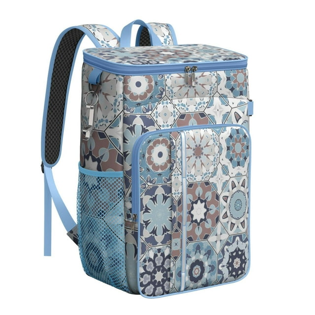 Earthy Bohemian Style Insulated Backpack Cooler - 20L Soft Cooler Bag, Boho Chic for Camping