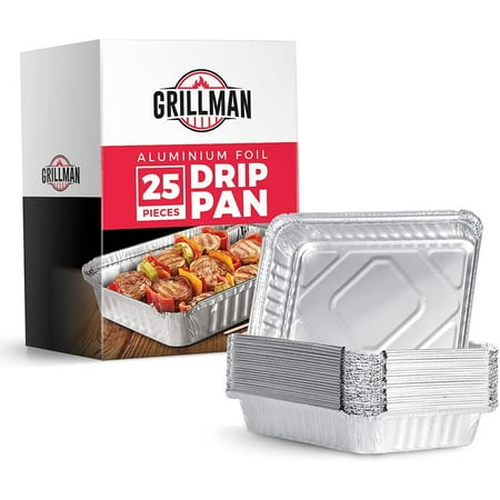 Grillman 25 Drip Pans Disposable Aluminum Foil Grease Trays for Gas Grill, 8.5" x 6" (25 Pack)