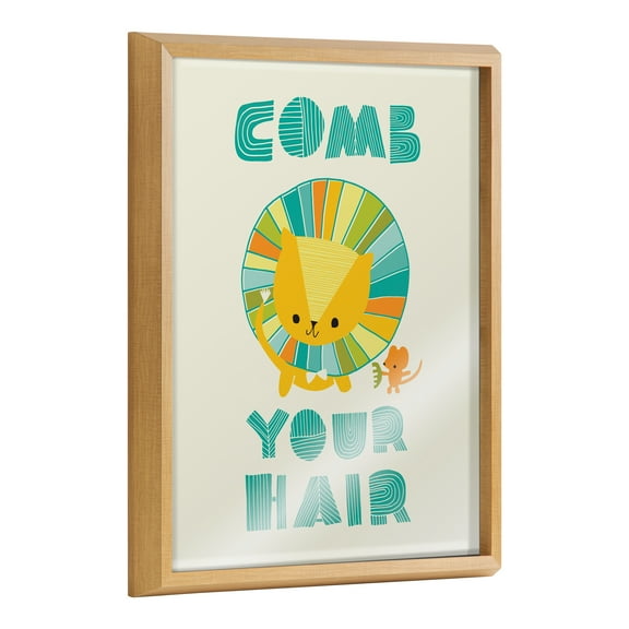 Kate and Laurel Blake Splish Splash Zoo Lion Framed Printed Glass Wall Art by Heather Rosas, 16x20 Natural, Adorable Animal Home Decor for Bathroom