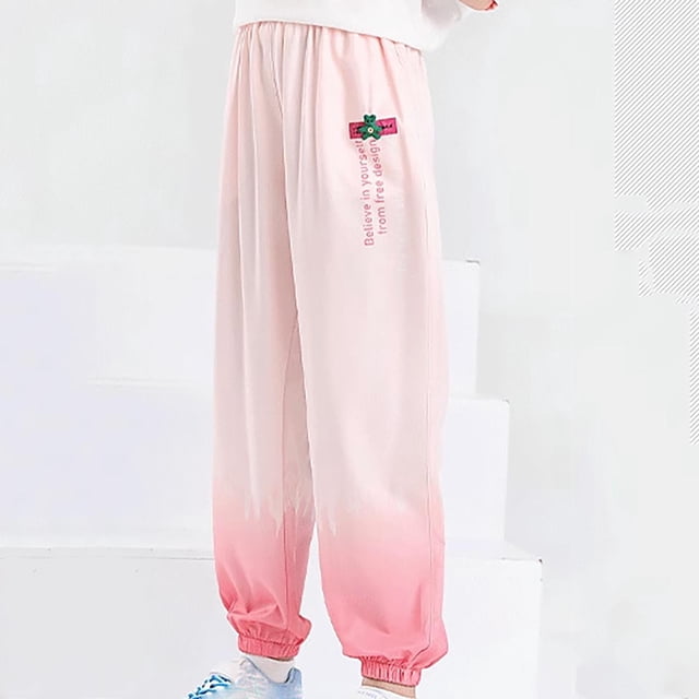 Fiudx Pantalones Degradados, Ligeros y Transpirables de Seda Helada, Holgados E Informales con Bolsillos, Elegantes Prendas de Verano para Uso Diario, para Niños y Niñas, Tallas Disponibles.