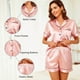 thumbnail image 4 of Pijama de satén suave para mujer, conjunto de dos piezas de seda, con botones y botones., 4 of 5