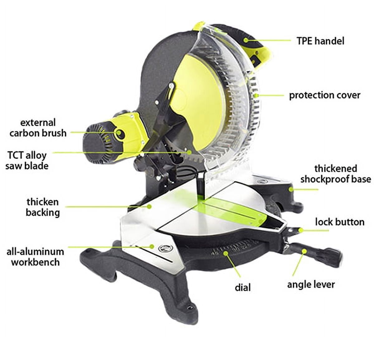 10" Compound Miter Saw, Belt Drive, 240V 7.5A 5500rpm right angle bevel cutting