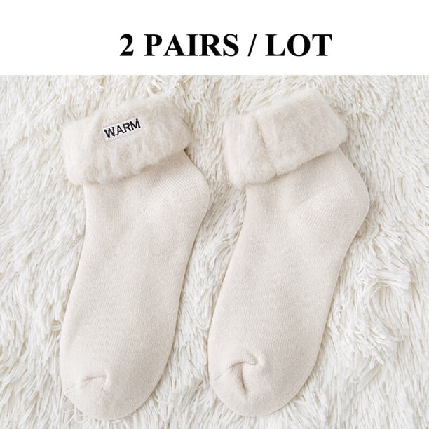 Calcetines de nieve con bordado de letras para mujer, medias súper gruesas, térmicas, mullidas, de felpa, cálidas, para dormir en el hogar, 2 pares