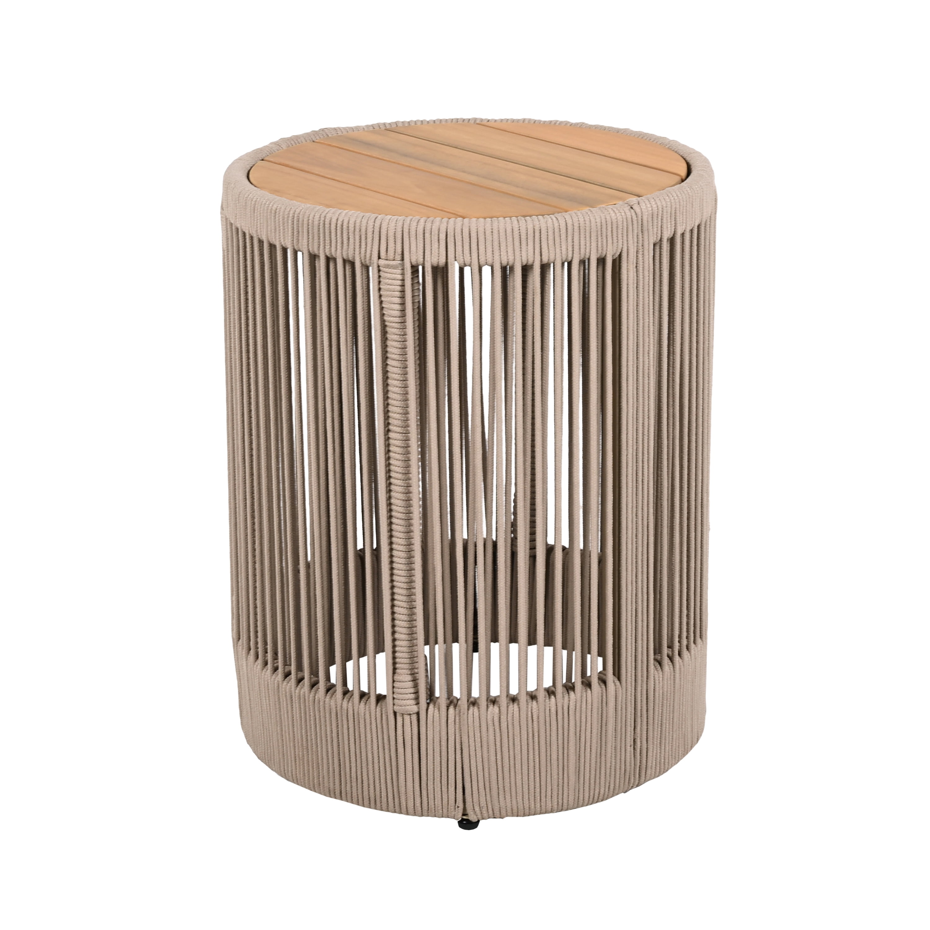 Euroco Outdoor Rattan rope & Acacia Wood Side Table - Patio Balcony Furniture for Garden, Yard, Balcony - Weather Resistant(Rope Beige, Natural Iron)