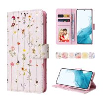 Nalacover Wallet Case for Samsung Galaxy S22, Bling Flower Pattern PU Leather Wrist Strap Handbag Magnetic Clasp Flip Cover with Kickstand Card Slots Holder Soft TPU Shockproof Case,Dried Flowers