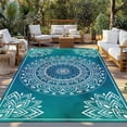 thumbnail image 3 of Outdoor Rug 5x7 ft Teal Blue Bohemian Waterproof Outdoor Patio Rug Mat Non Slip Outside Area Rugs Carpet for RV,Camping,Porch,Deck,Pool,Balconybackyard,Retro Man-dala Pattern White, 3 of 9