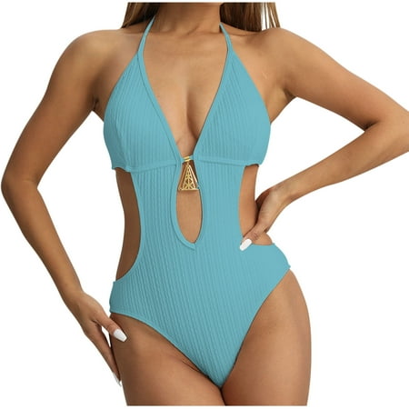 Virmaxy Women s Solid Color One-piece Tankini Swimsuit Backless Strappy Swimwear With Bra Padded Without Steel Sexy Tummy Control Bath Swimsuit for Pool Party Vacation Blue-2 M