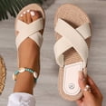 thumbnail image 6 of Women Woven Slipper Summer Stylish Casual Comfortable Lightweight Non-Slip Flat Sandals For Vacation (7, Beige), 6 of 9