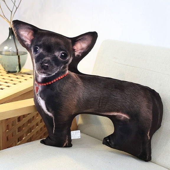 18'' Dog Shape Throw Pillow Plushie Doll - 3D Simulation Plush Stuffed Animal Toy, Sofa Chair Home Decor (Black,48*35cm)