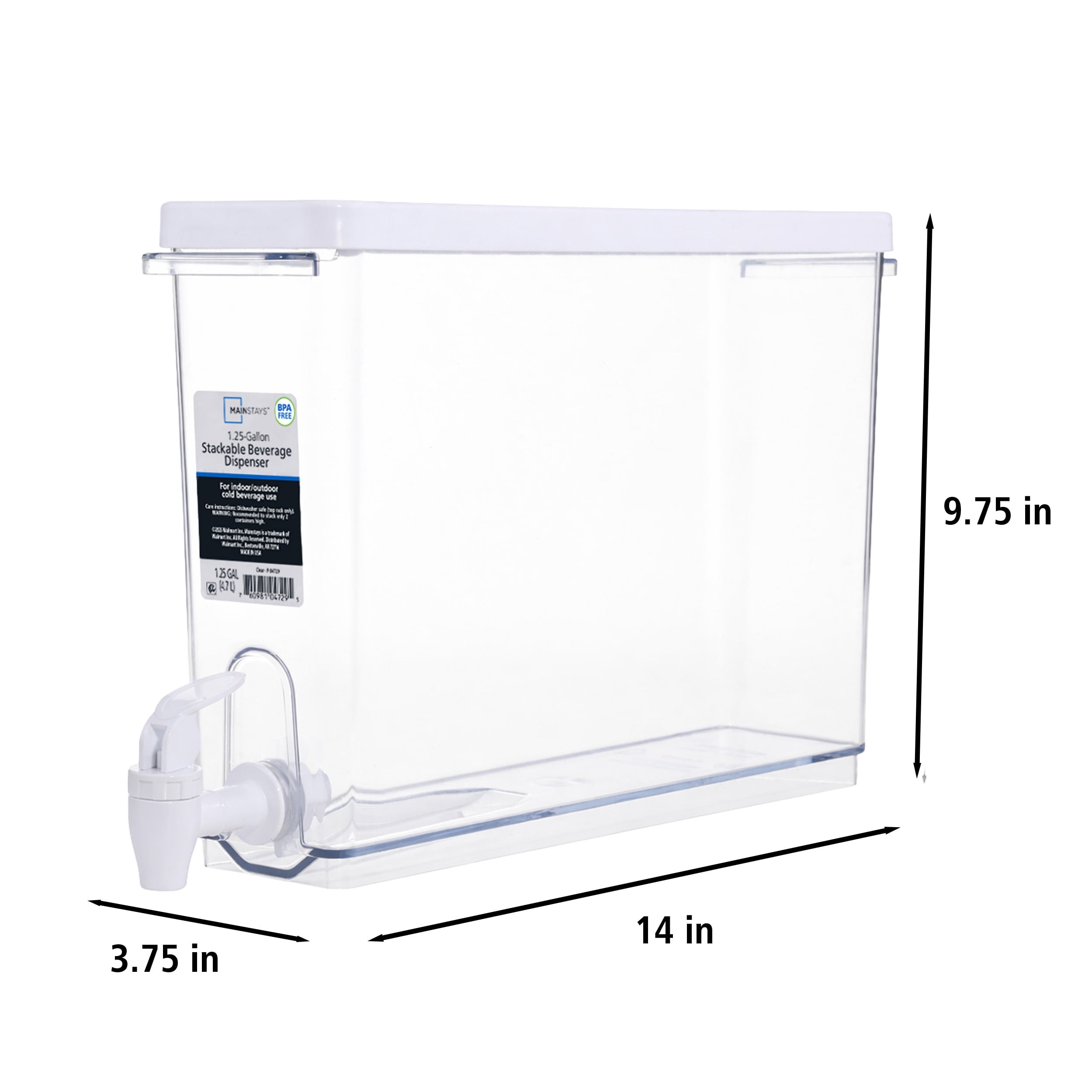 Mainstays 1.25 Gallon Drink Dispenser, Clear Beverage Container for Chilled Drinks and Refrigerator Storage