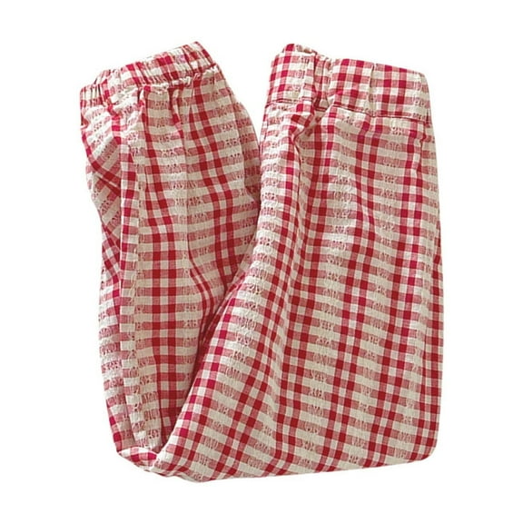 Ashirexll Girls Pants, Summer Pants, 1-11Y Summer Children Elastic Waist and Ankle Pants with Plaid and Lace Mesh Loose Casual Trousers