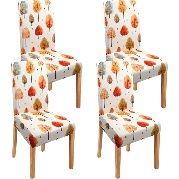 Fall Thanksgiving Chair Covers Set of 4, Watercolor Maple Dining Chair Protectors, Elastic Removable Washable Dining Chair Covers for AutumnThanksgiving Kitchen Dining Room Holiday Decor
