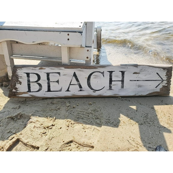 Cskhip Weathered Beach Arrow Sign, Beach Sign, Beach Decor, Coastal Sign Wood Signs with Quotes Wood Sayings Signs 6" x 16"