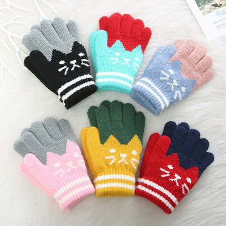 

Naturegr Cute Cartoon Cat Winter Kids Baby Boys Girls Gloves Warm Full Finger Mittens
