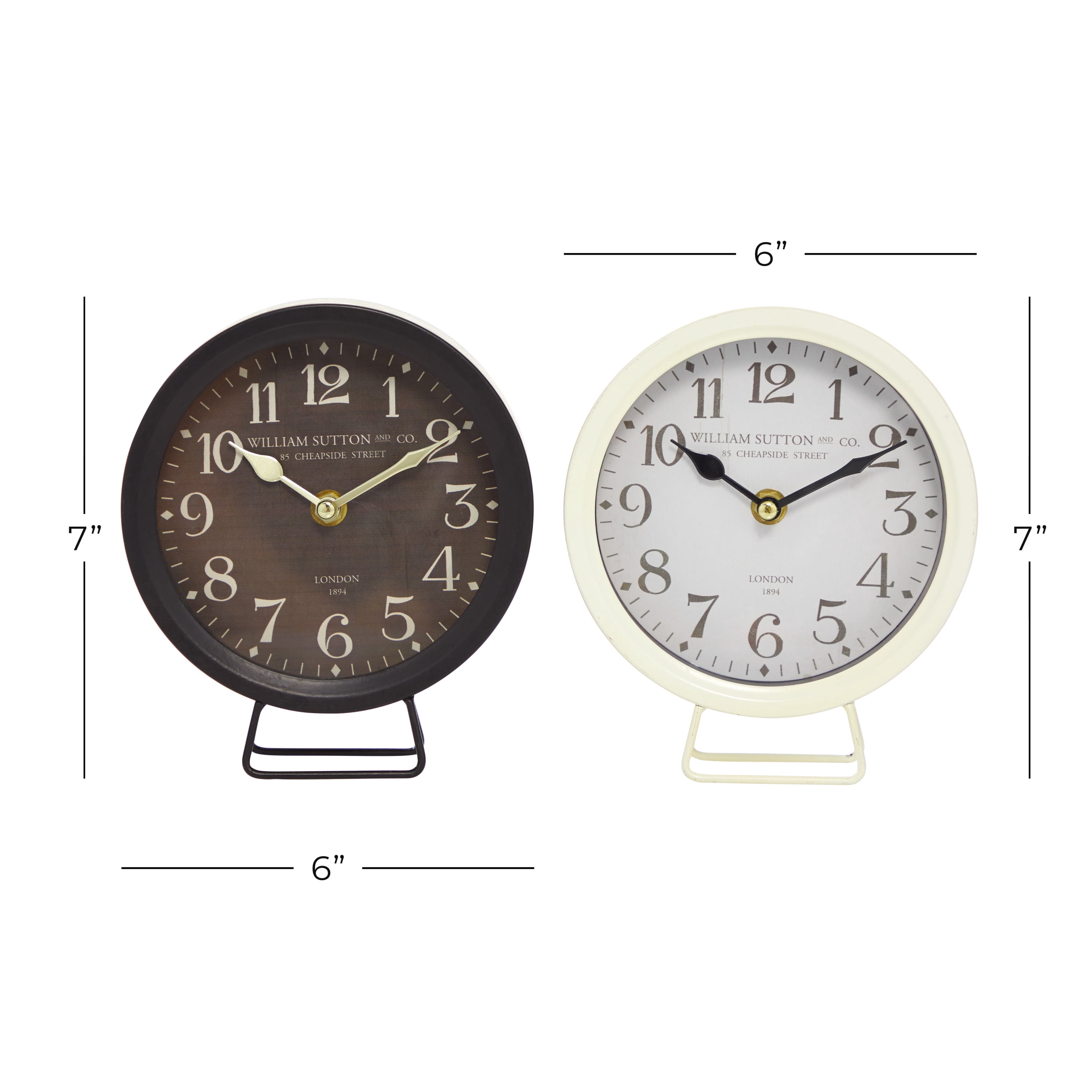 DecMode 7" Black Metal Clock, Set of 2