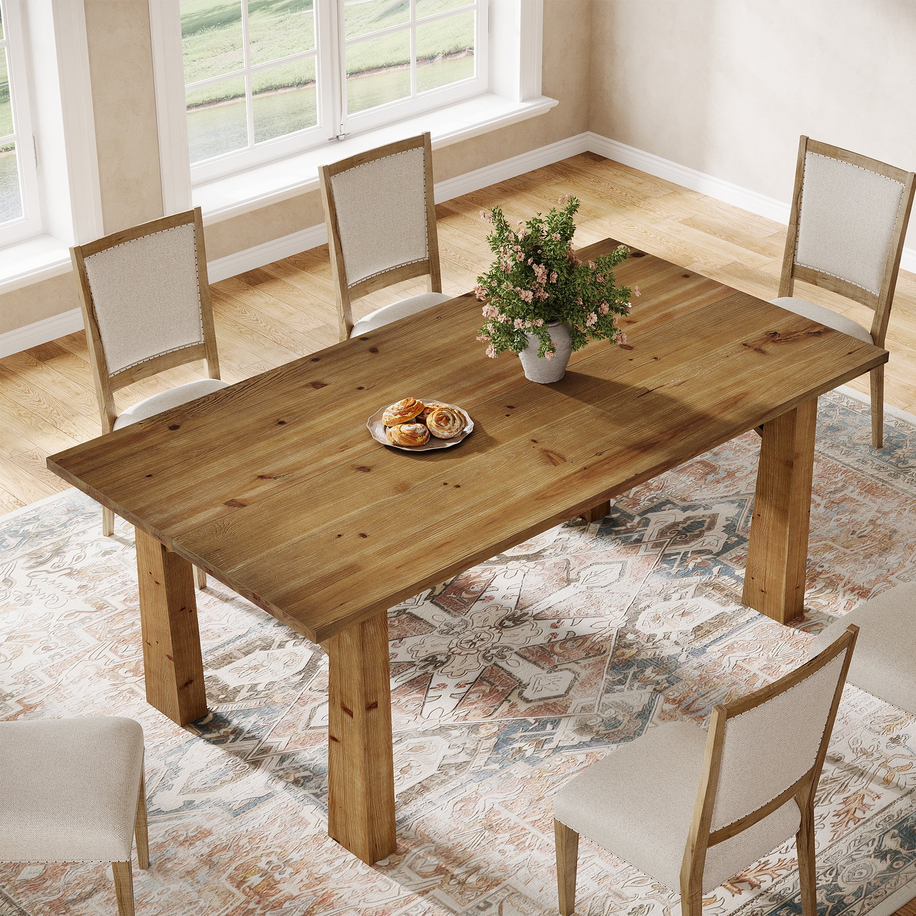 Solid Wood Dining Table for 4-6, 63" Farmhouse Kitchen Table Rectangular Dinner Tables