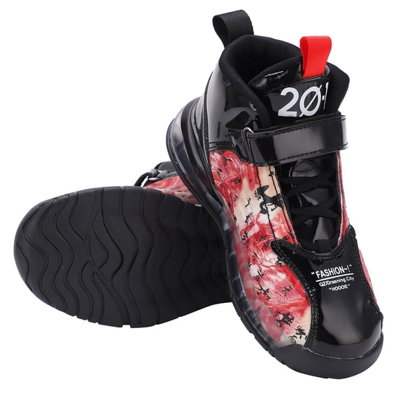 Yajisi Boys Fashionable Sneakers Kid Breathable Non Slip Sports Running Shoes (Black Red 28)